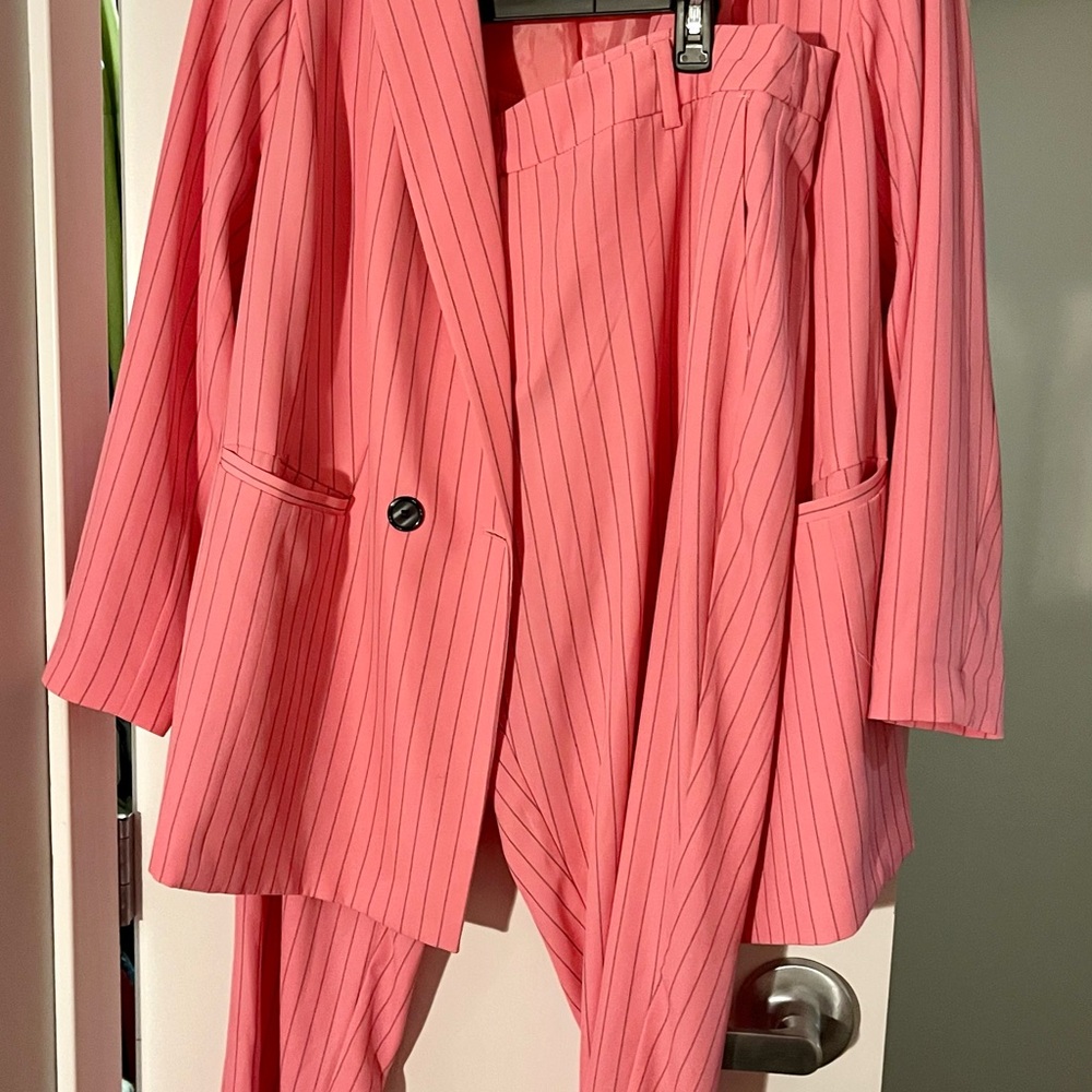 Eloquii Pink Striped Blazer and Pant Set
